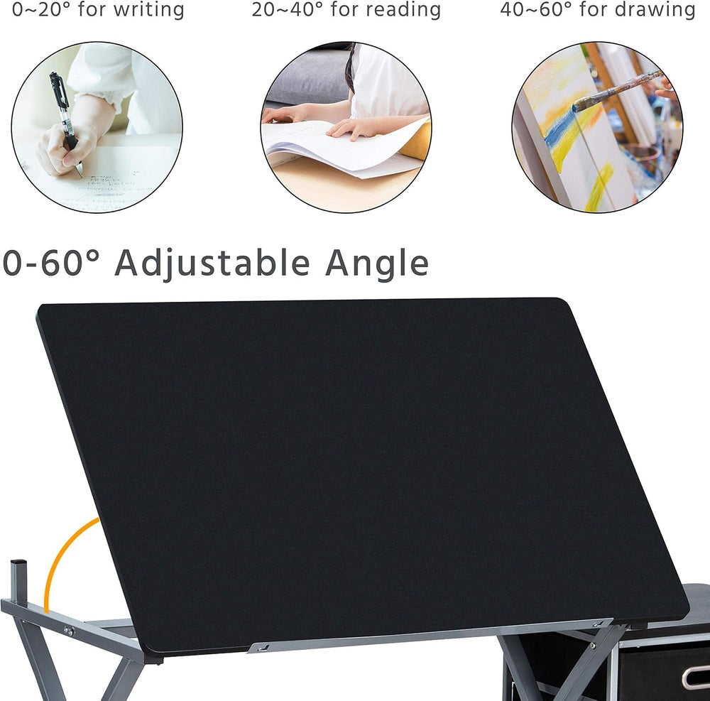 Yaheetech Drafting Table with Storage & Stool, Adjustable Art Drawing Des...