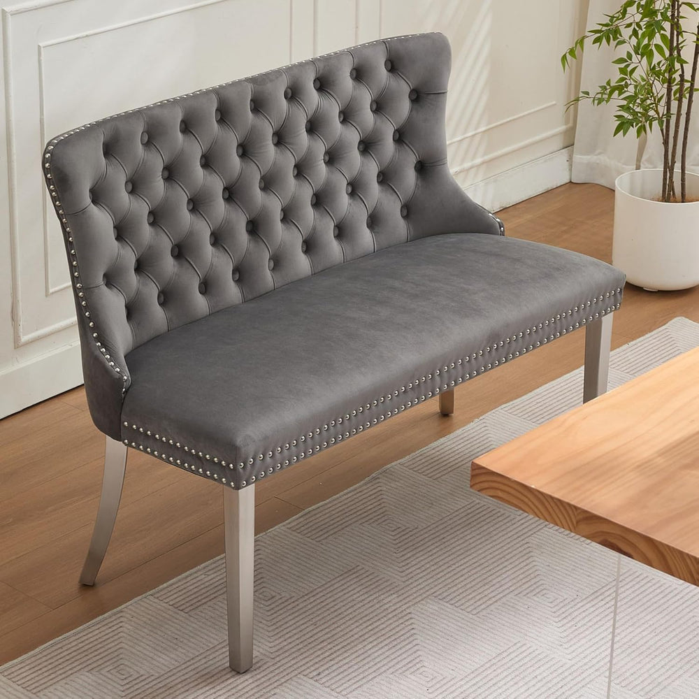 Upholstered Dining Bench with Back Tufted Settee Benches Small Loveseat Sofa ...
