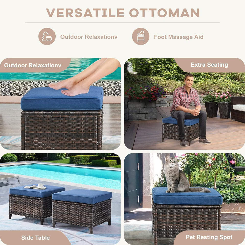 Patio Ottomans Set of 2 Outdoor Ottomans Wicker Foot Stools 2 Piece Footrest ...