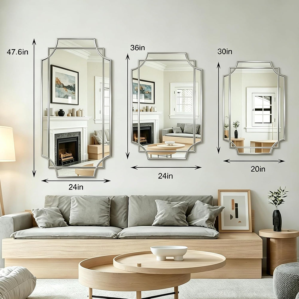 36"x24" Geometric Decorative Beveled Mirror with Silver Wood Frame