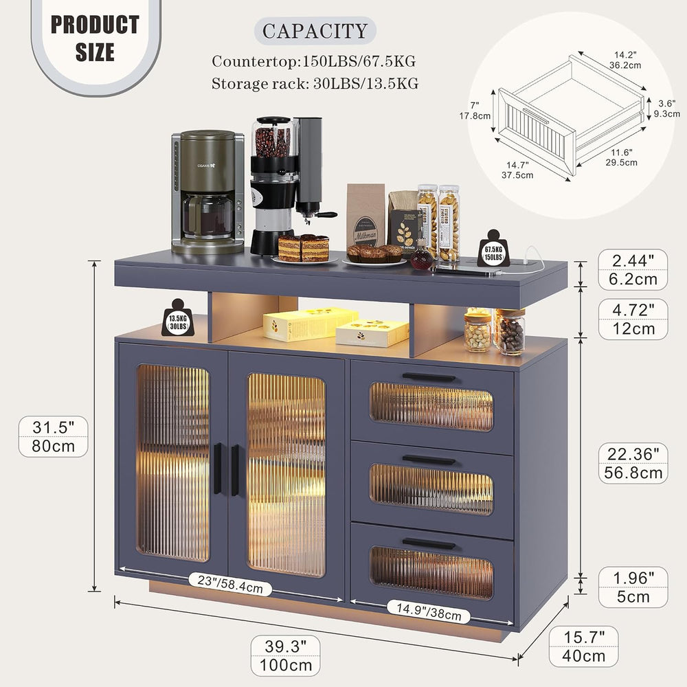 Dystler Coffee Bar Cabinet with Charging Station & RGB Lights