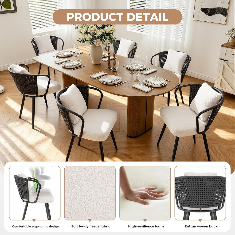 Rattan Dining Chairs Set of 2, Upholstered Kitchen Chair with Metal Legs, Erg...