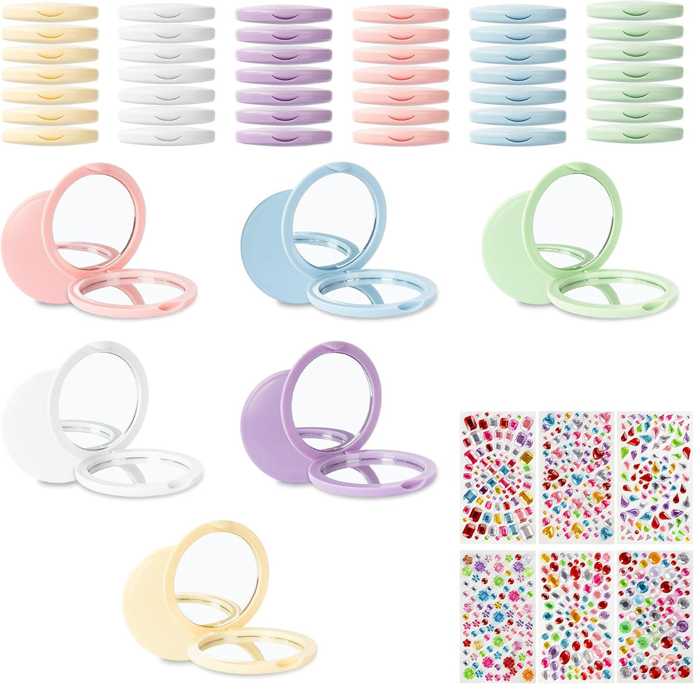 Compact Mirror Bulk, 6-Color Mini, with DIY Stickers (48-Pack)