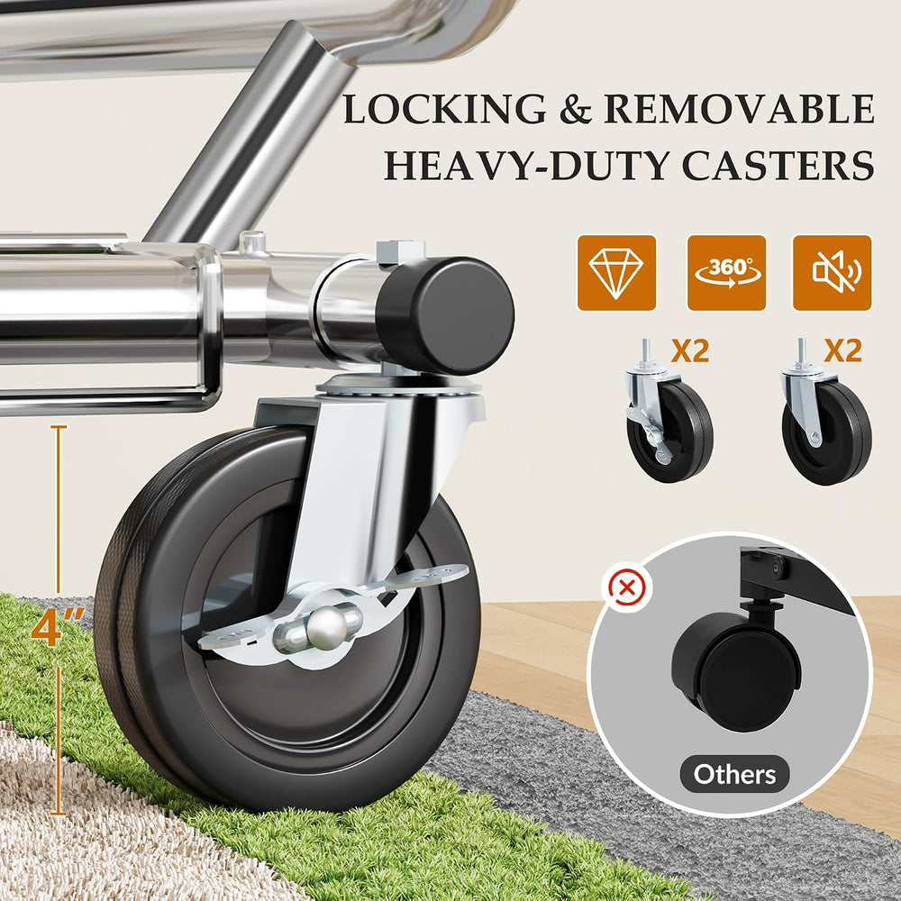 Gewudraw Clothes Rack Heavy Duty Load 900 Lbs with Wheels,Commercial,Chrome