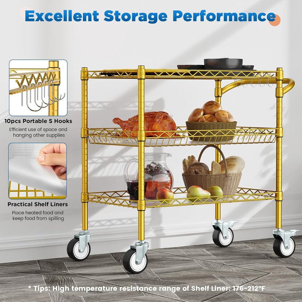 Leteuke 3 Tier Rolling Carts with Wheels, Heavy Duty Rolling Utility Cart