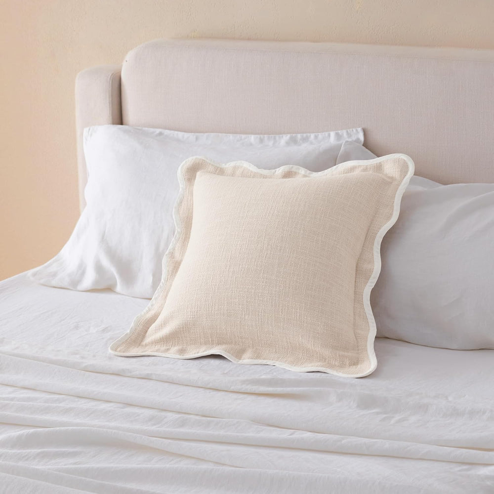 Double Stitch 100% Cotton Scalloped Throw Pillow Covers, Oat Milk