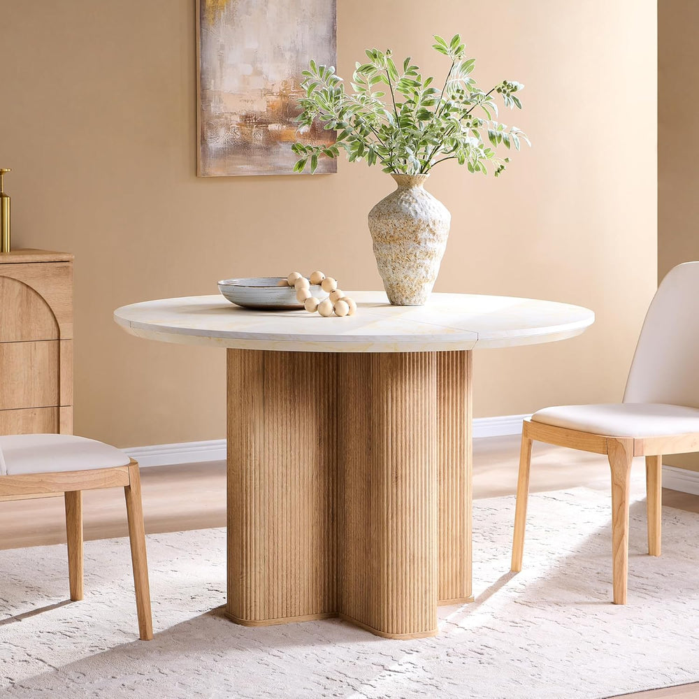OKD Fluted Round Dining Table for 4, 47" Modern Kitchen Table with Thick...