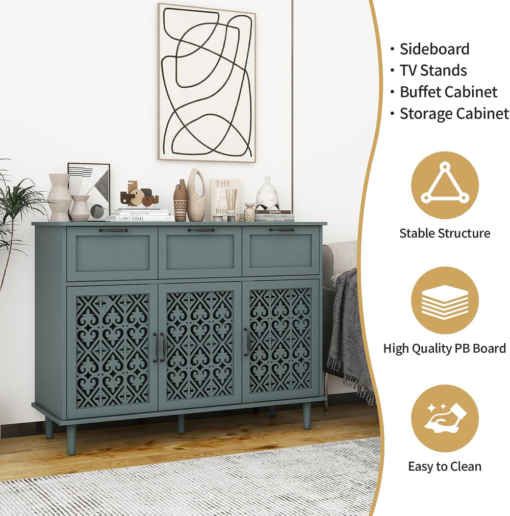 Sideboard Buffet Cabinet with Storage - Accent Storage Cabinet with Carved Pa...
