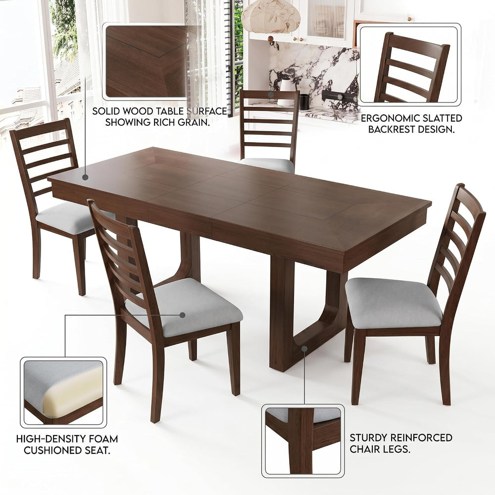 Farmhouse Extendable Dining Table Set with 8x10 Beige Washable Non-Slip Area ...