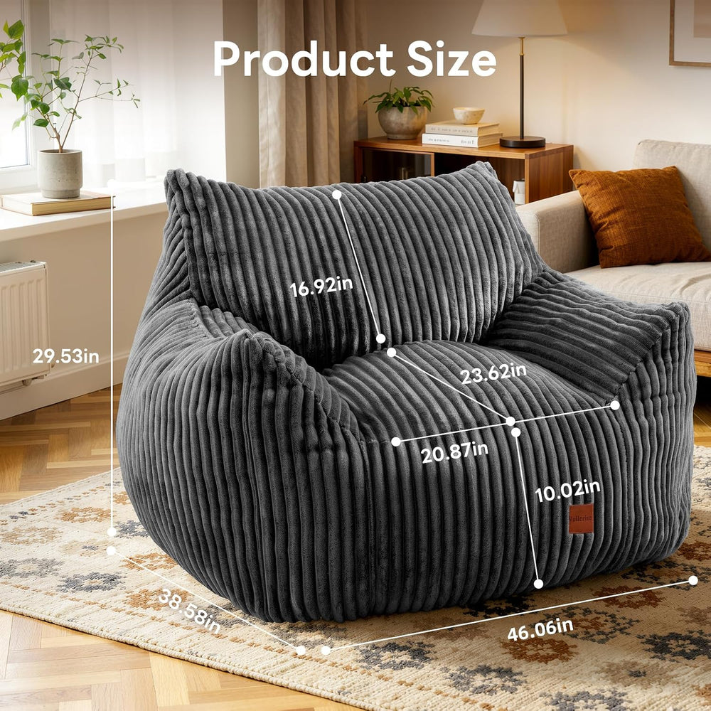 Giant Bean Bag Chair, Oversized Bean Bag Couch for Adults | Fluffy Corduroy B...