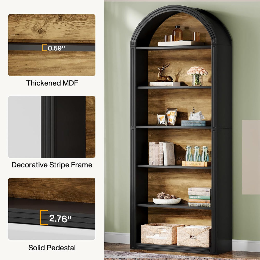 Tribesigns 6-Tier Black Arched Bookshelf, 77.16" Tall Arched Bookcase wi...
