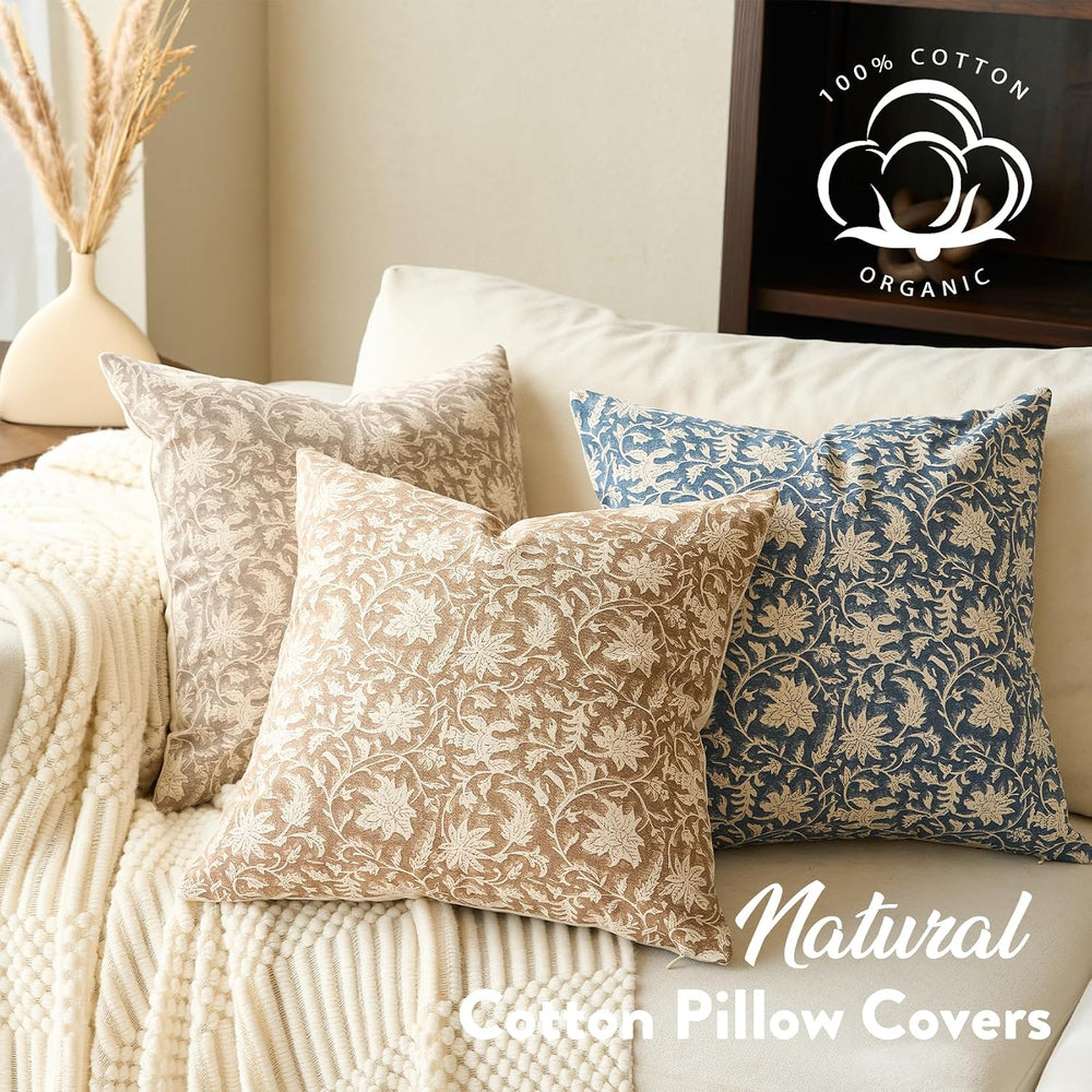 FIOUOVO Floral Throw Pillow Covers 24x24 Farmhouse Block Print Pillow Covers ...