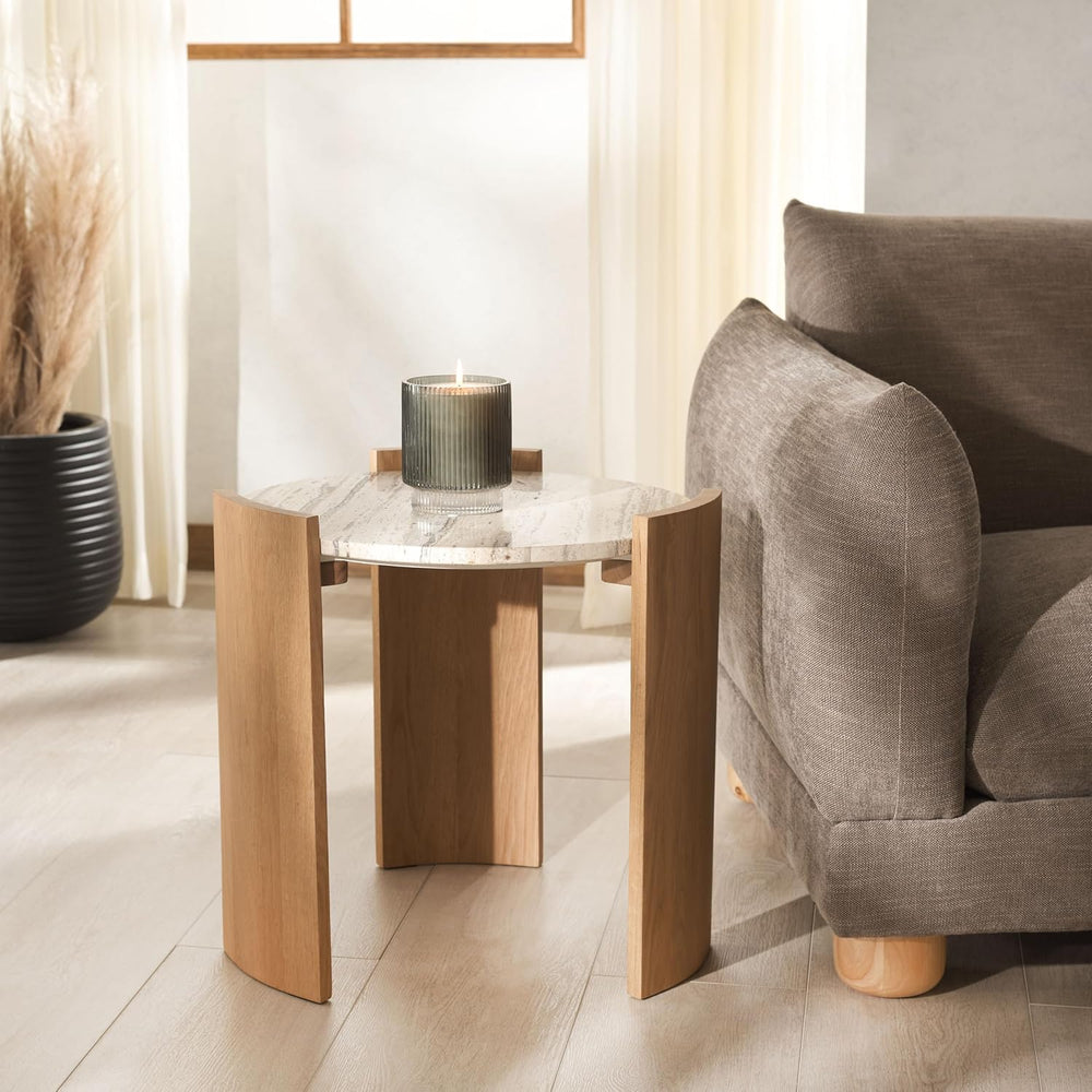 SAFAVIEH Couture Collection - Damarcus Travertine & Solid Wood Accent Tab...