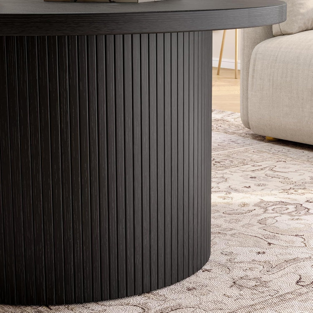 ONBRILL 31.5" Round Coffee Table, Tambour Design Coffee Tables for Livin...
