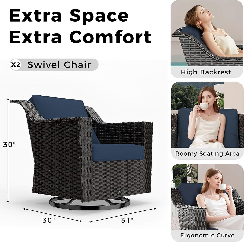 Outdoor Furniture Swivel Chair, Patio Glider Wicker Rocker Seating with Cushi...