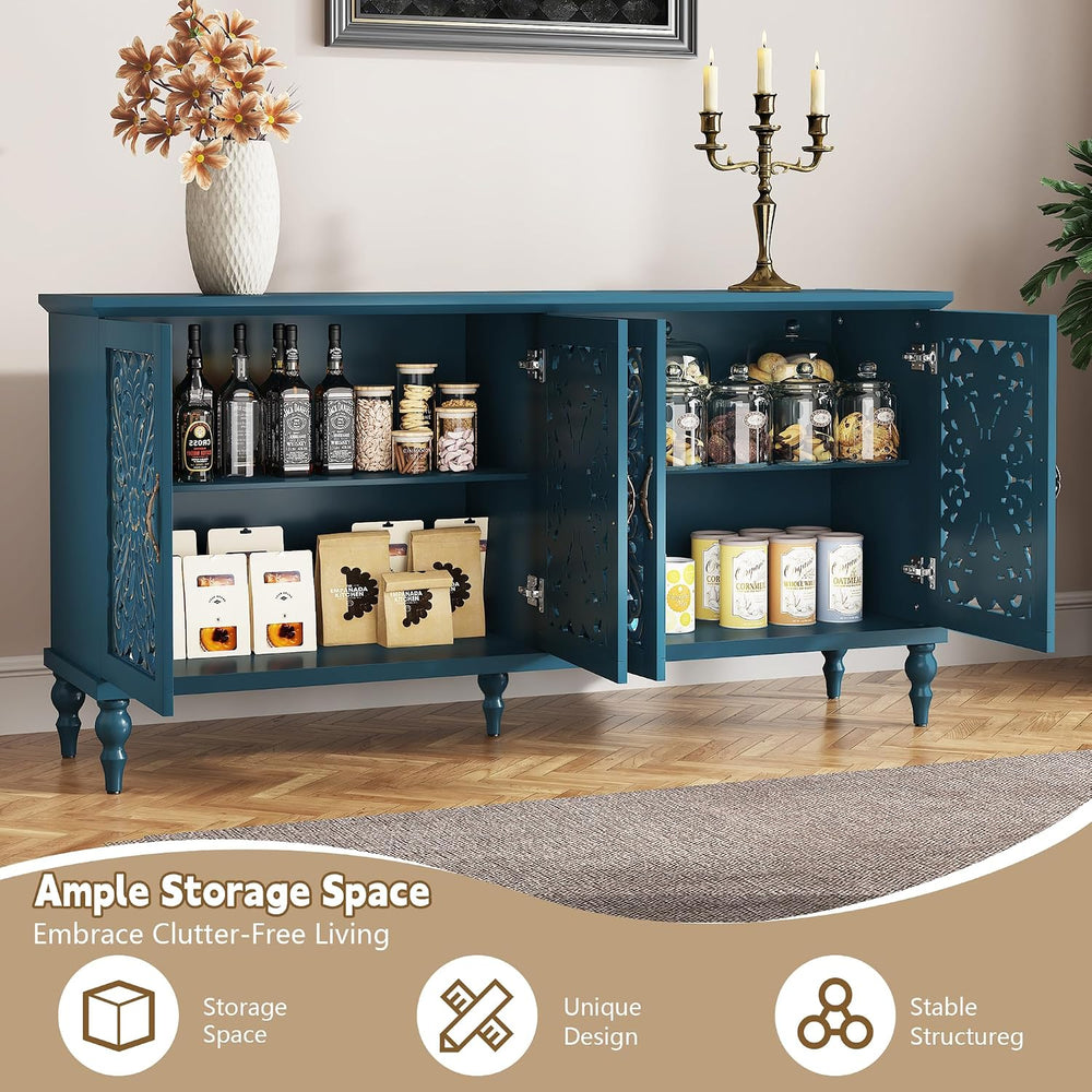 ARTPOWER 61.8" Hollow Carved Accent Cabinet with 4 Doors for Living Room