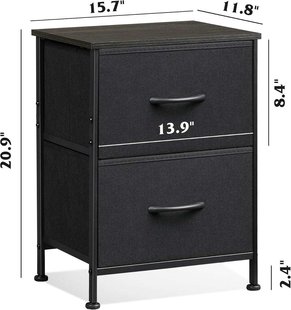 WLIVE Black Night Stand, Small Dresser with 2 Drawers & Wooden Top, Night...