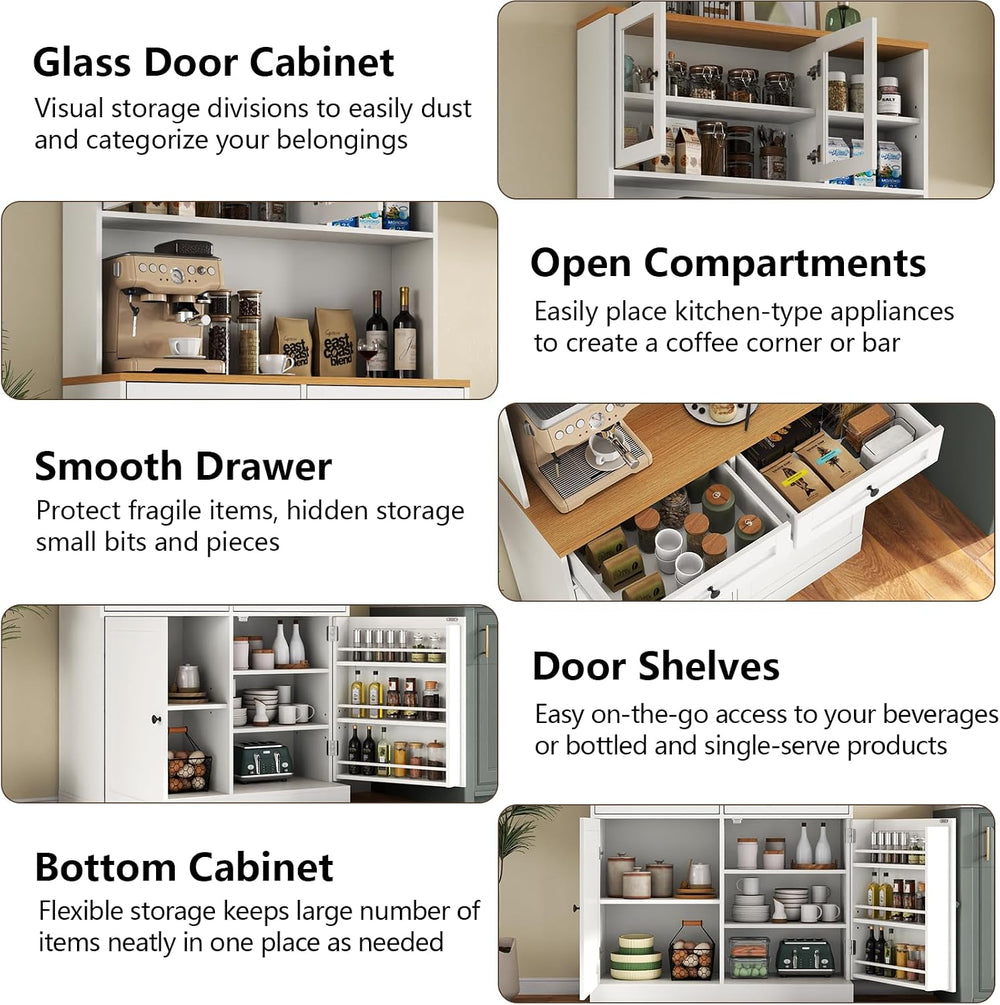 Tall Kitchen Pantry Cabinet, Modern Kitchen Hutch with Microwave Stand | Pant...