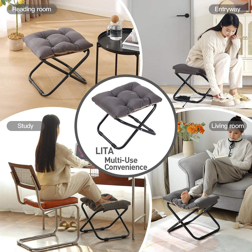 LITA Folding Upholstered Footrest with Straight & Square Shape,Small Otto...
