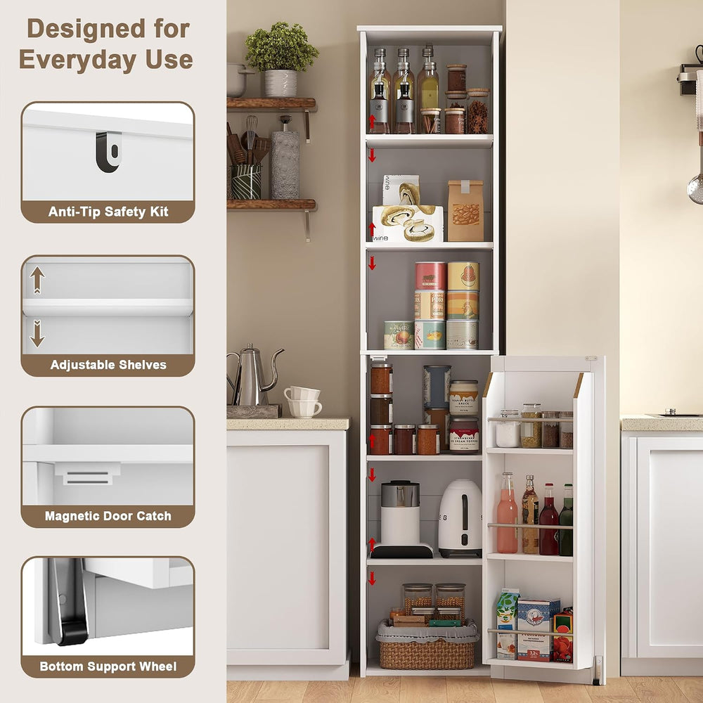 ChooChoo Narrow Kitchen Pantry Storage Cabinet, Slim Storage Cabinet with Adj...