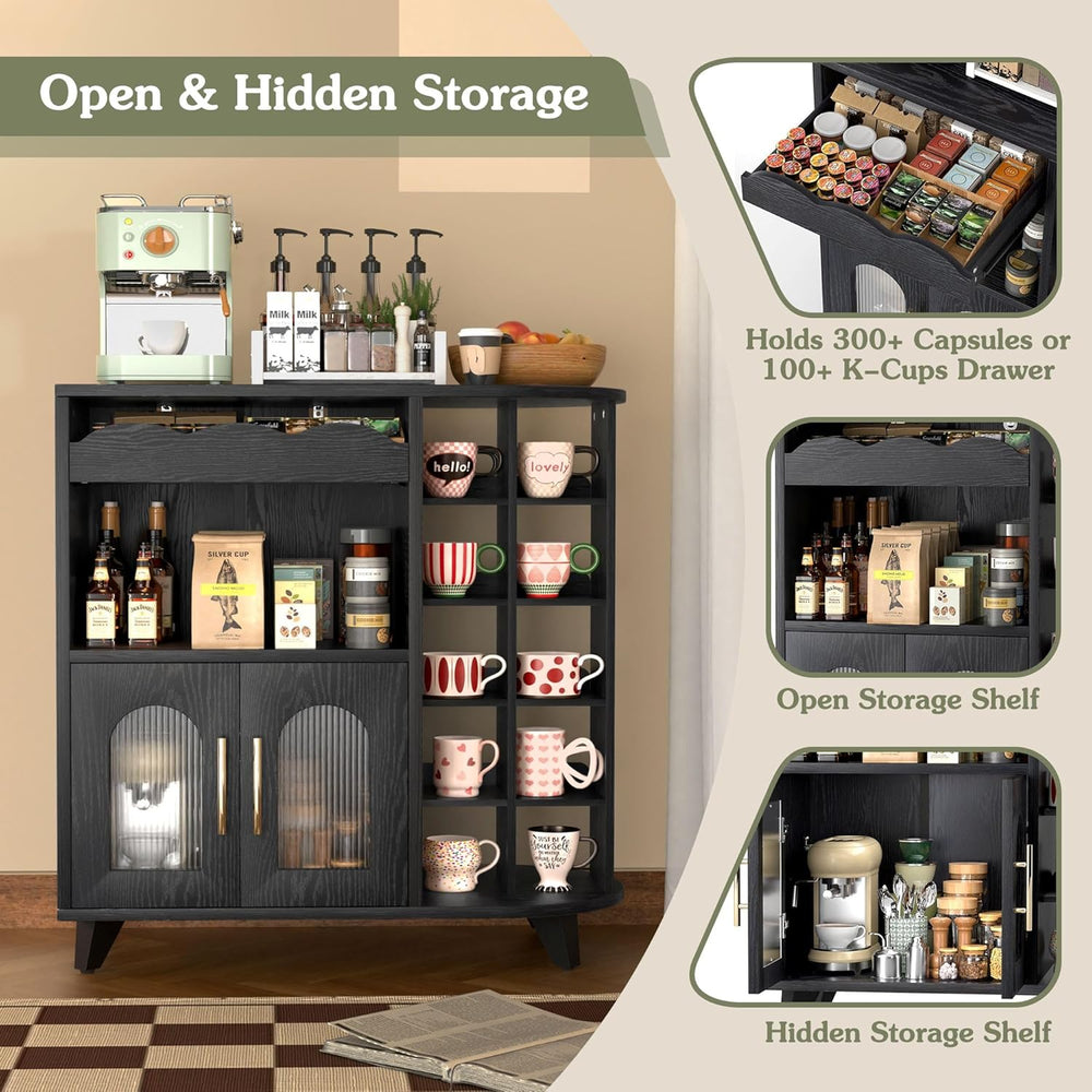 VINAEMO Coffee Bar Cabinet with 24-Cup Display, Large Drawer & Storage,Mo...