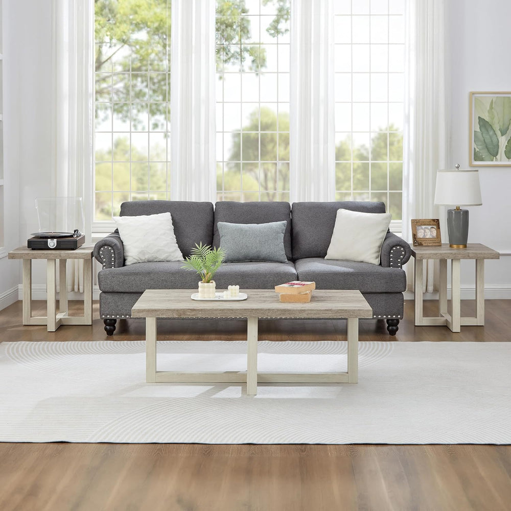 Roundhill Furniture Luno 3-Piece Coffee Table Set, Coffee Table and Two End T...