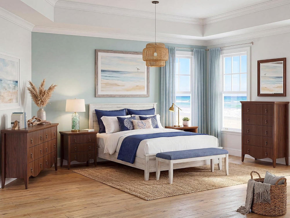 4-Piece Farmhouse Bedroom Set,6+5-Drawer Dresser,2 Nightstands,Walnut