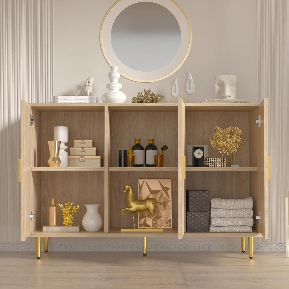 DIYART Oak Sideboard Buffet Cabinet, Accent Coffee Bar Cabinet with 3 Doors, ...