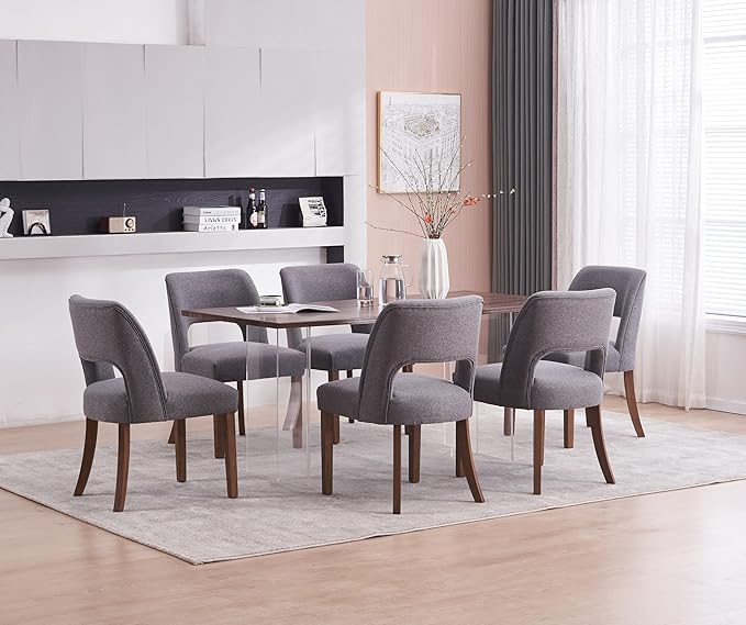 VKNOW Wooden Dining Chairs Set of 6, Modern Fabric Upholstered Dining Room Ch...