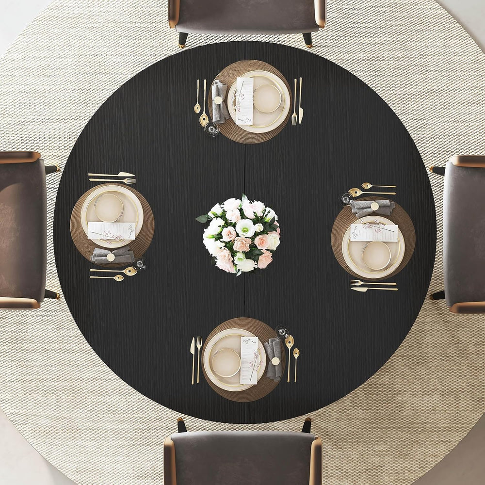 IBF Black Round Dining Table for 4-6, 47" Kitchen Table with Fridge Spac...