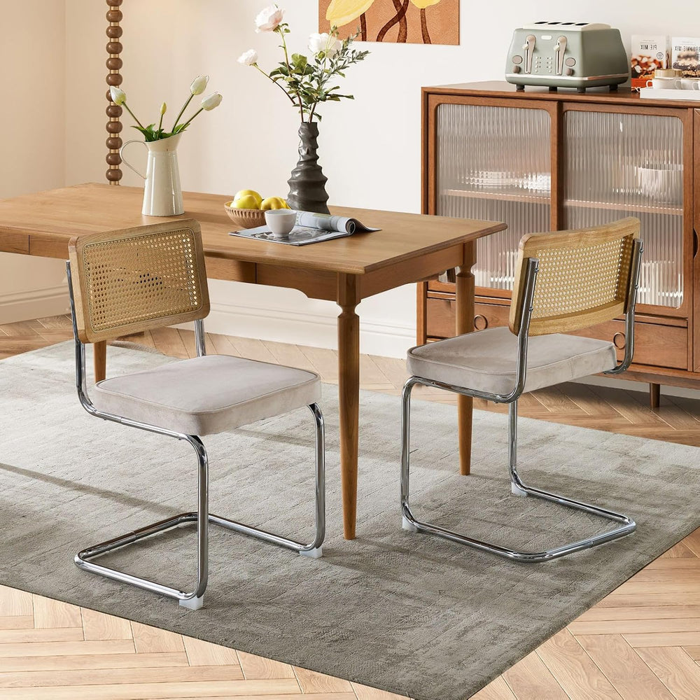 Cesca Dining Chair Set of 2, Chair with Natural Rattan Cane Back (Beige)