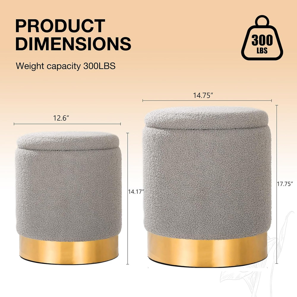YYW HOME Sherpa Round Ottoman Set of 2 with Storage, 12 Gallon Hidden Storage...