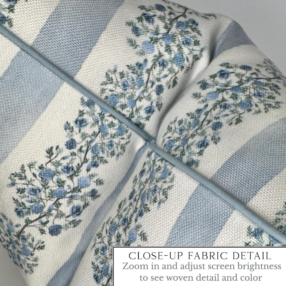Jillien Harbor “The Juliet” Floral Block Print Pillow Cover – Soft Blue and O...
