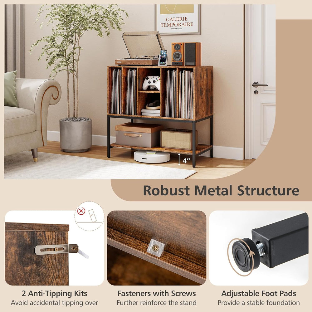 Giantex Record Player Stand with Charging Station, Turntable Stand with Stora...