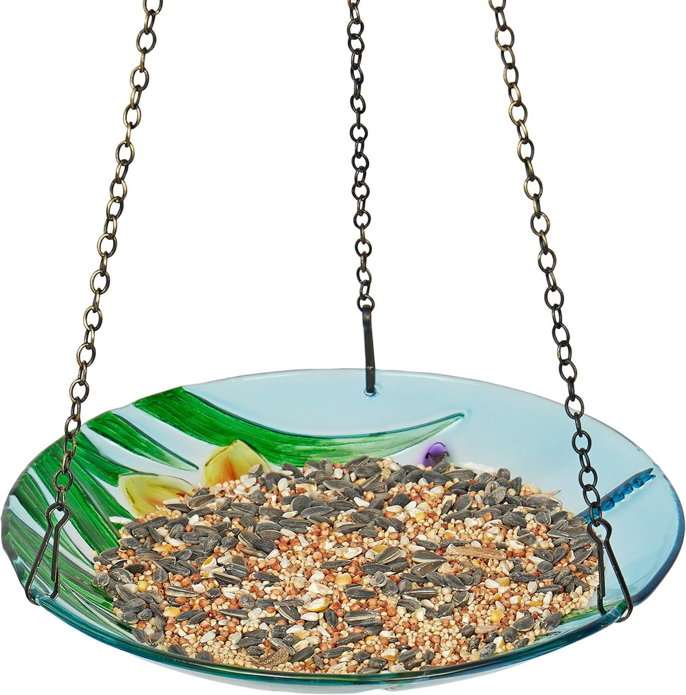 Alpine Corporation KBD158 Outdoor Hanging Glass Bird Feeder and Birdbath, Flo...