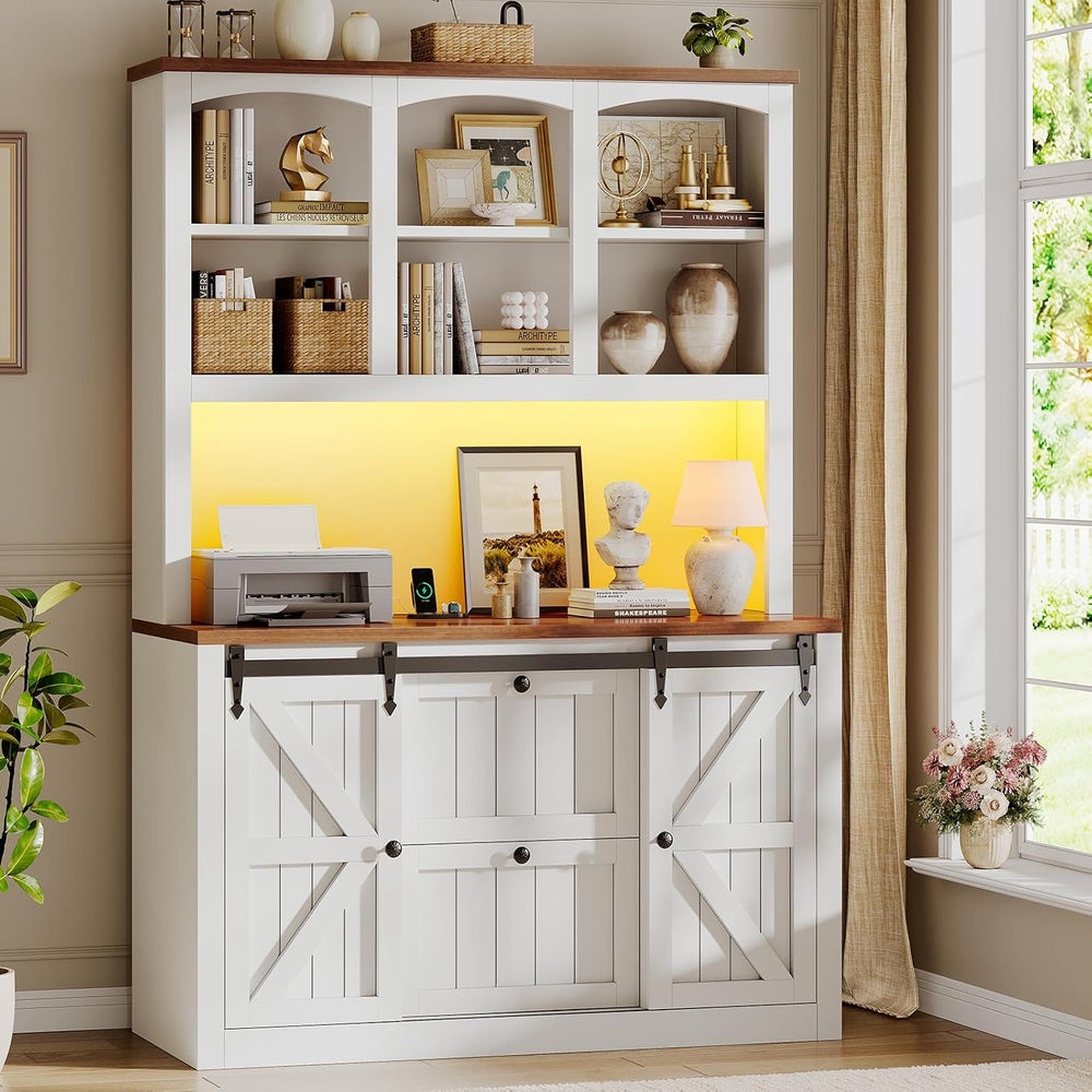 SEDETA 2 Drawer File Cabinet with Power Strip, 41” Farmhouse Filing Cabinet f...