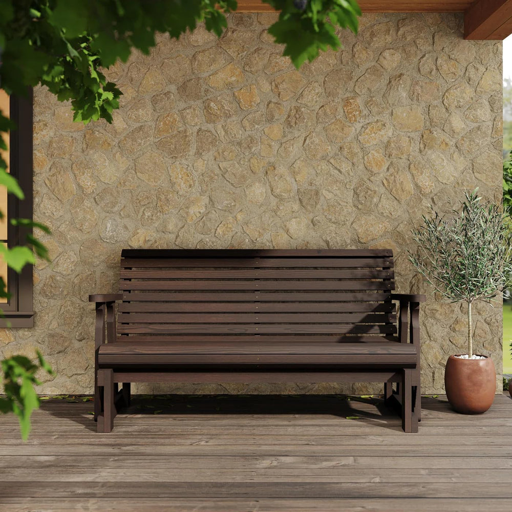 Amish Casual Heavy Duty 800 Lb Roll Back Pressure Treated Porch Glider with C...