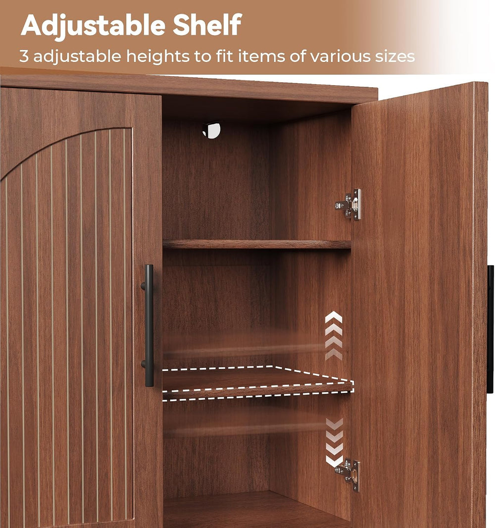 MapleGrace 31.5" Fluted Buffet Cabinet with Storage, Mid-Century Symmetr...