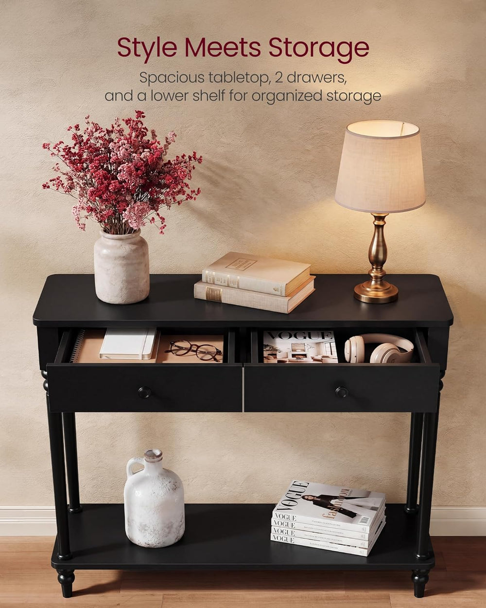 VASAGLE 39.3"Console Table, Narrow Entryway Sofa Table with Solid Wood L...