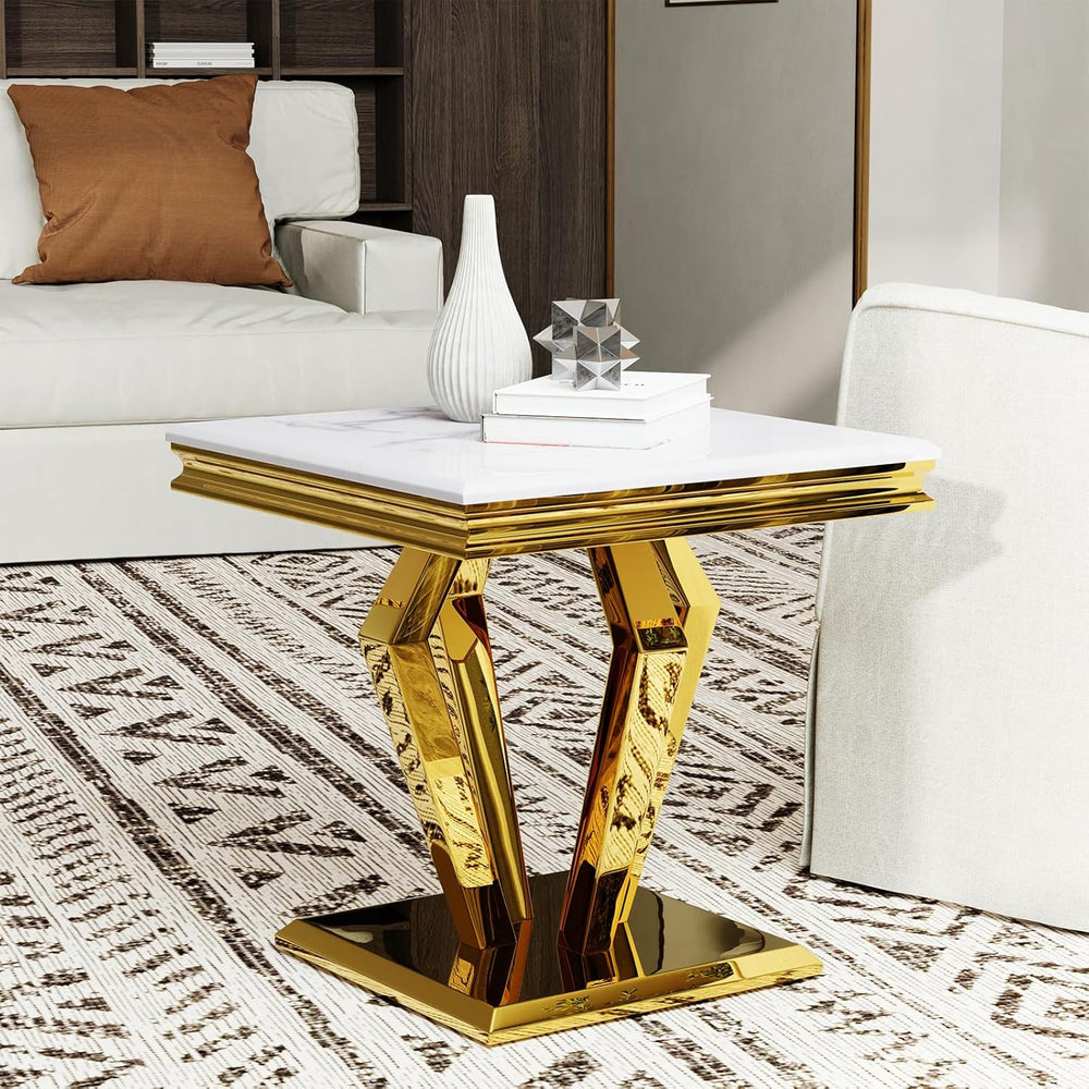 Asday White and Gold End Table for Living Room, Gold Modern End Table, 22 inc...