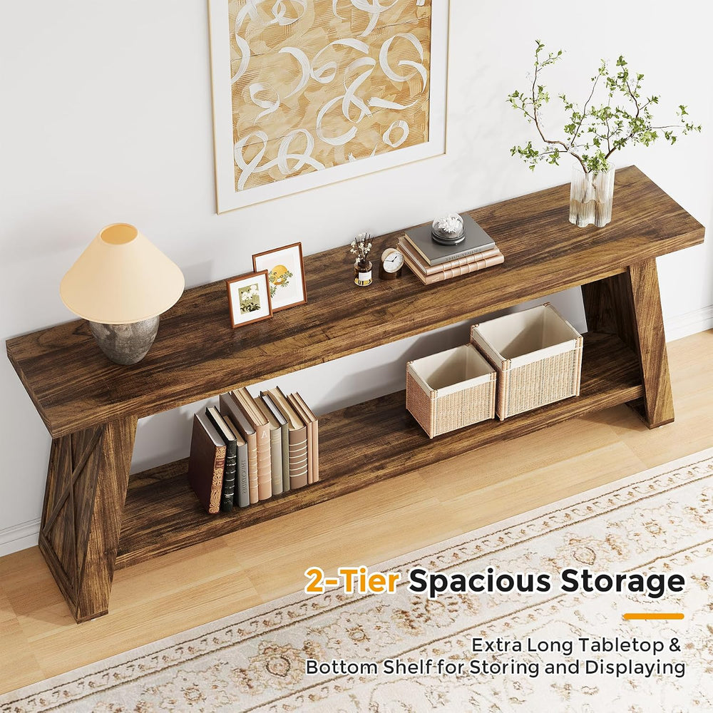 70.9" Extra Long Entryway Table, Farmhouse Wood Console Table with Stora...