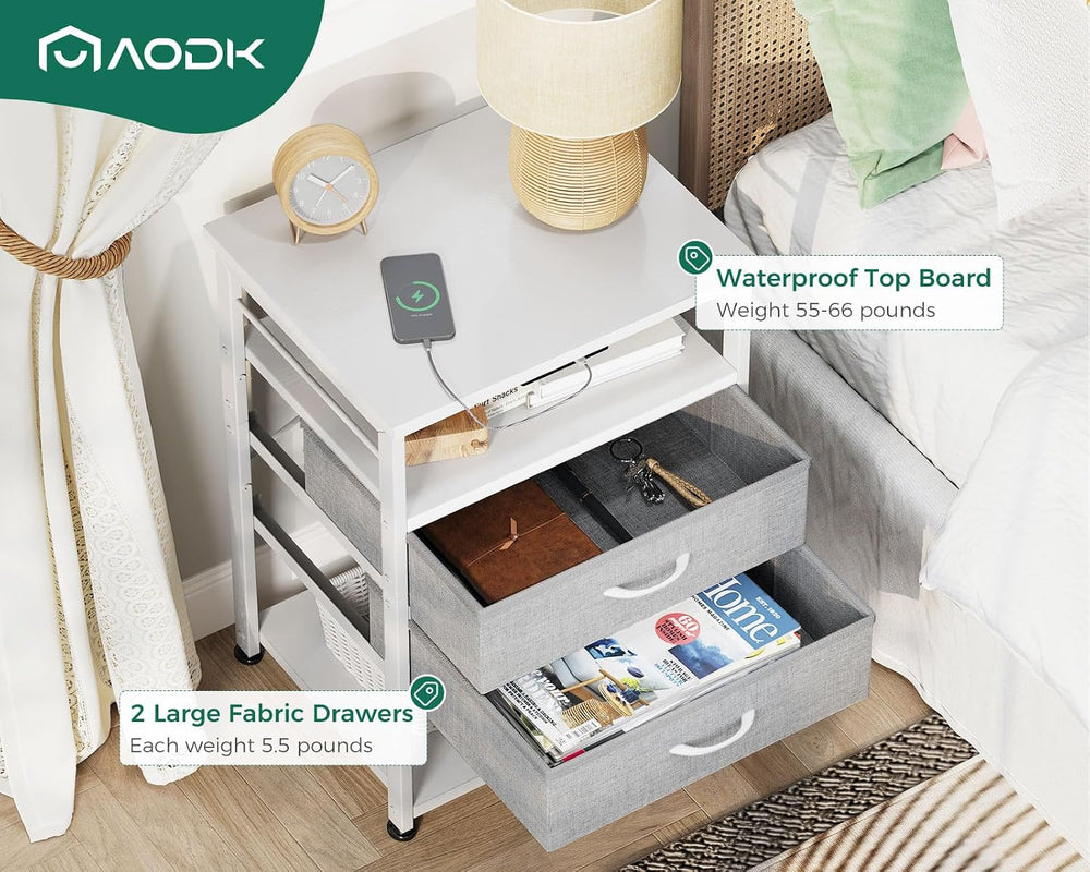 AODK 27.6" H Night Stand with Charging Station and LED Lights, Bed Side ...