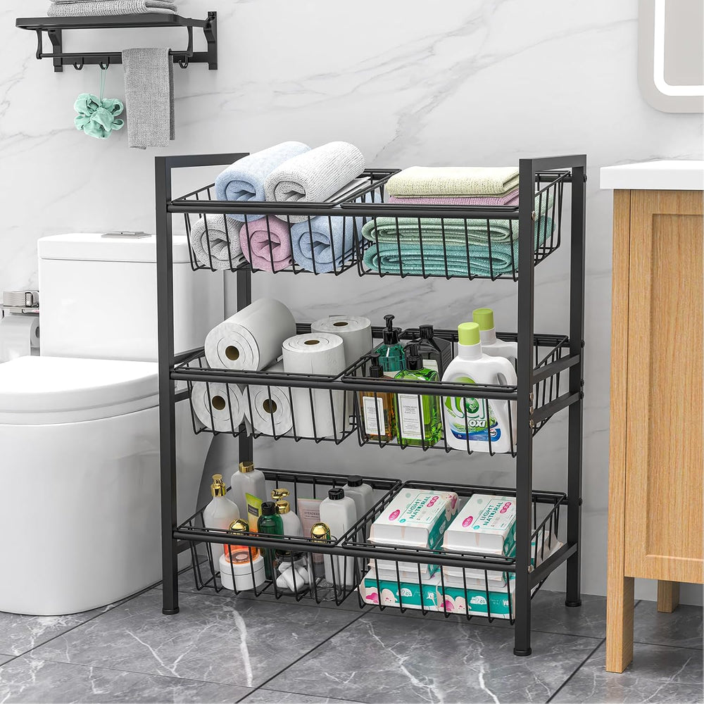 Hastatii Kitchen Storage Basket Shelf, Snack Basket Shelf, 3 Tier Fruit Veget...