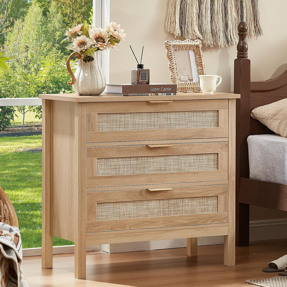 LEYAOYAO 31.5" Wide Rattan Nightstands Set of 2, Large Boho Night Stand ...