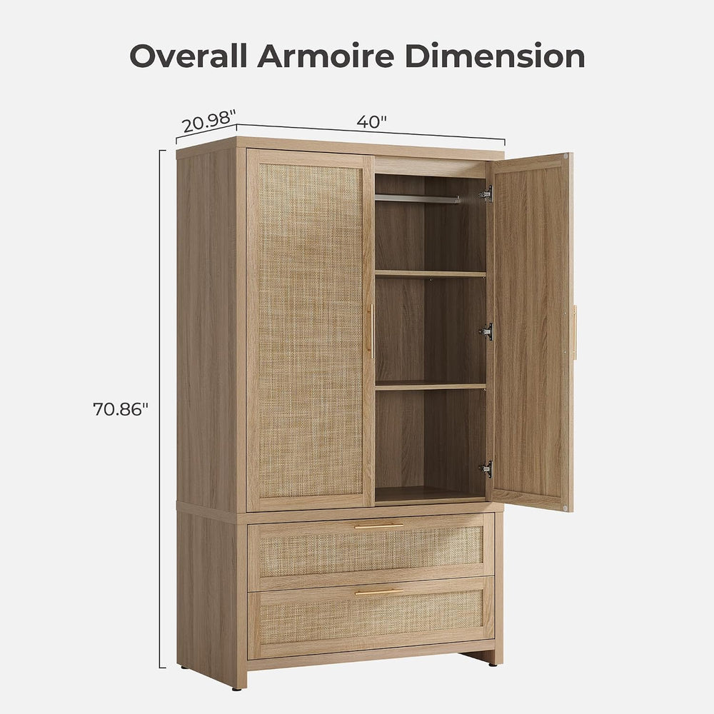 SICOTAS 71 inch Rattan Wardrobe Closet : Armoire Wardrobe with Drawers