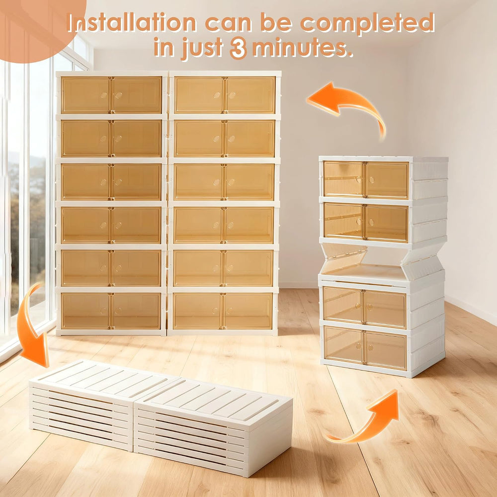 Folding Shoe Rack Storage Device,Large Plastic Folding Shoe Cabinet, Easy to ...