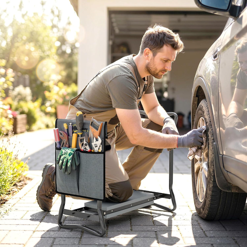 Outsunny Garden Kneeler and Seat with Tool Pouch, Gray