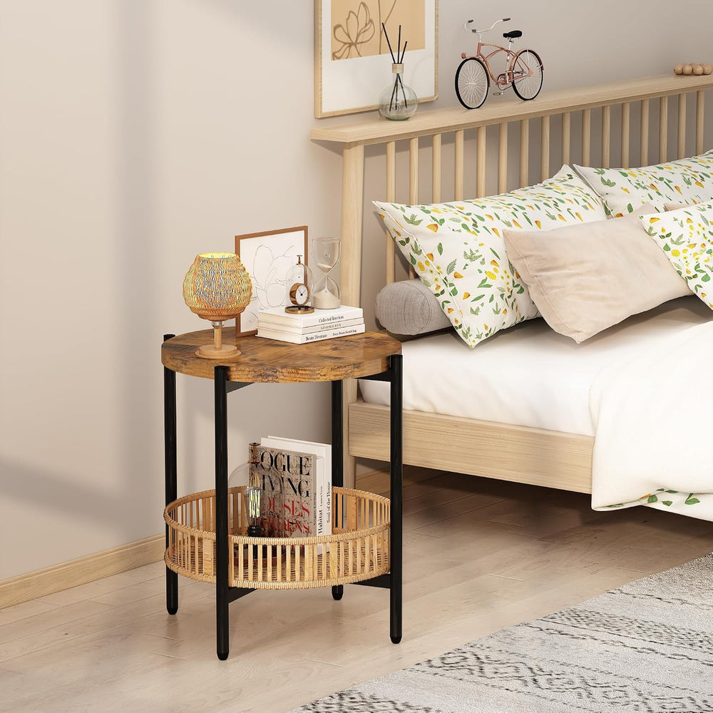 AWQM 3 Pieces Coffee Table Set for Living Room, 2 Tier Round Rattan Coffee En...