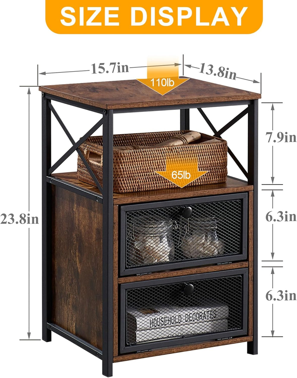 VECELO Nightstand Set of 2, End Table with Flip Drawer, Modern Night Stand fo...