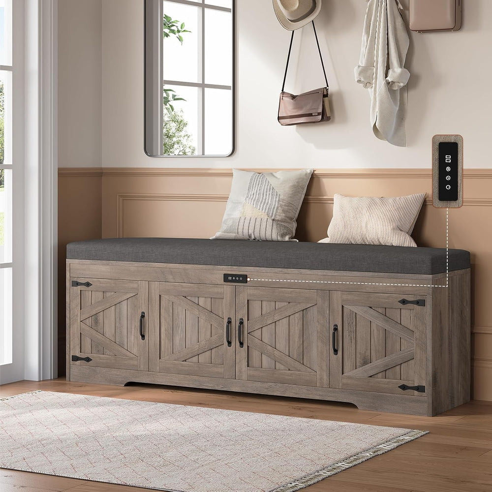 UPOSOJA 60“ Farmhouse Shoe Storage Bench with Deodorizing, Entryway Storage B...